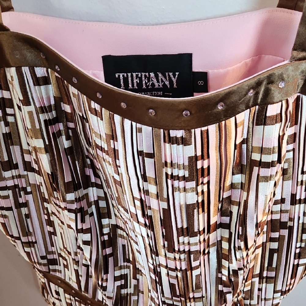 Tiffany Designs Pink and Brown Geometric Velvet-Trim Tank